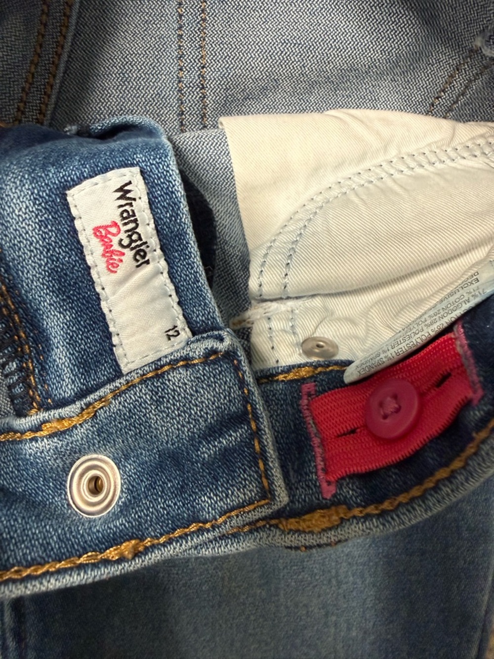 Barbie Wrangler Blue Denim Girls Jeans 2 Pair with Pink Accents size 12 - Picture 4 of 14